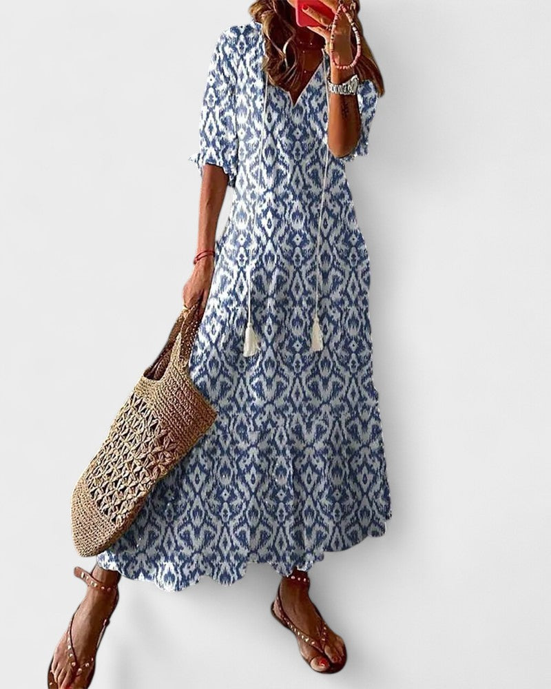 Zahra | Women's Bohemian Maxi Dress, V-Neck Tassel Summer Dress for Beach Days