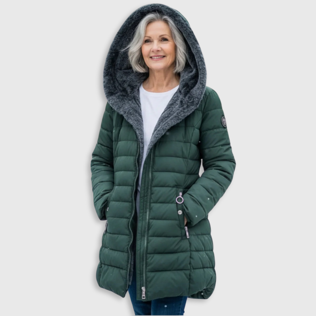 Olivia | Women's Quilted Nylon Puffer Winter Coat, Fleece-Lined Water-Resistant Longline