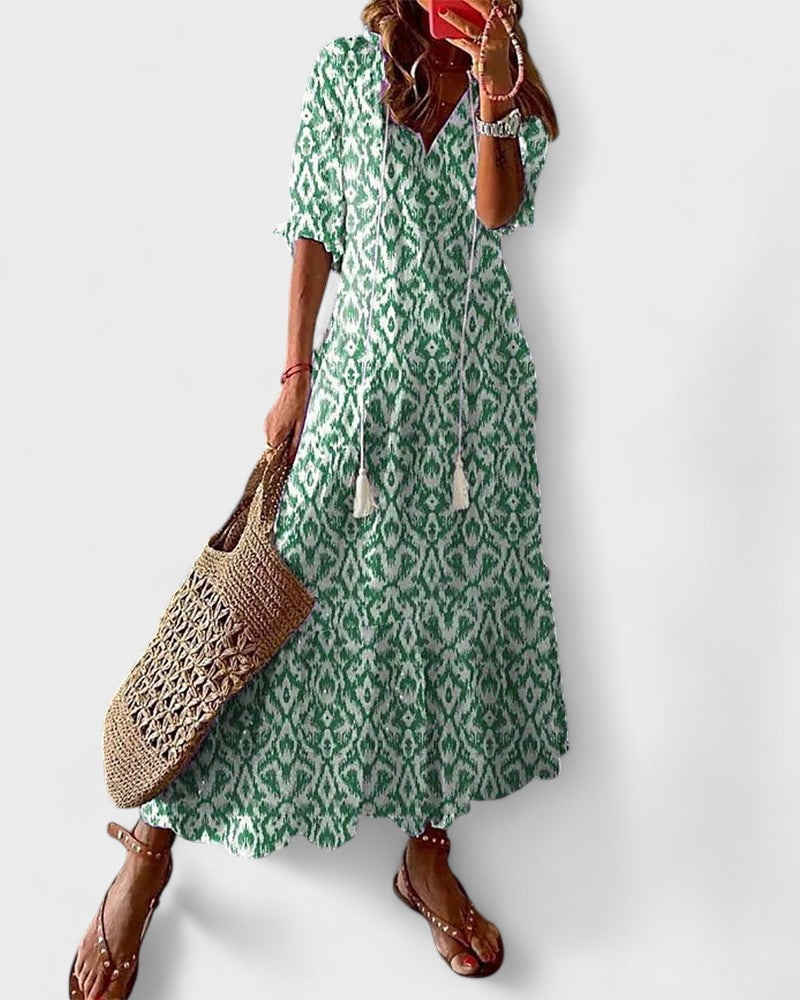 Zahra | Women's Bohemian Maxi Dress, V-Neck Tassel Summer Dress for Beach Days