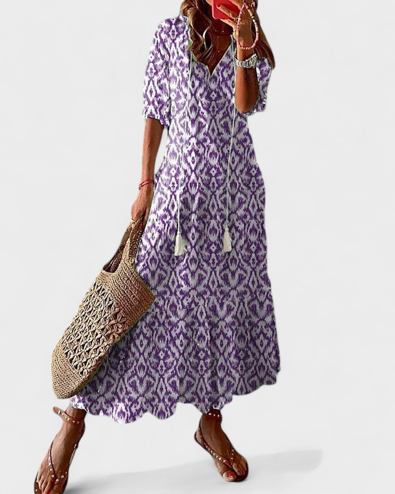 Zahra | Women's Bohemian Maxi Dress, V-Neck Tassel Summer Dress for Beach Days