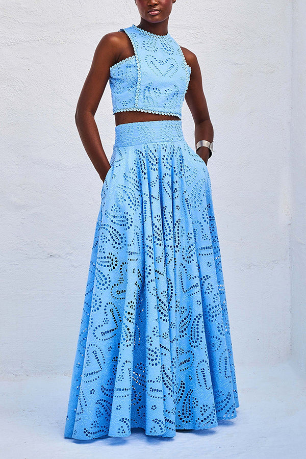 Larissa | Women's Two-Piece Skirt Set, Embroidered Crop Top and High-Waist Maxi Skirt