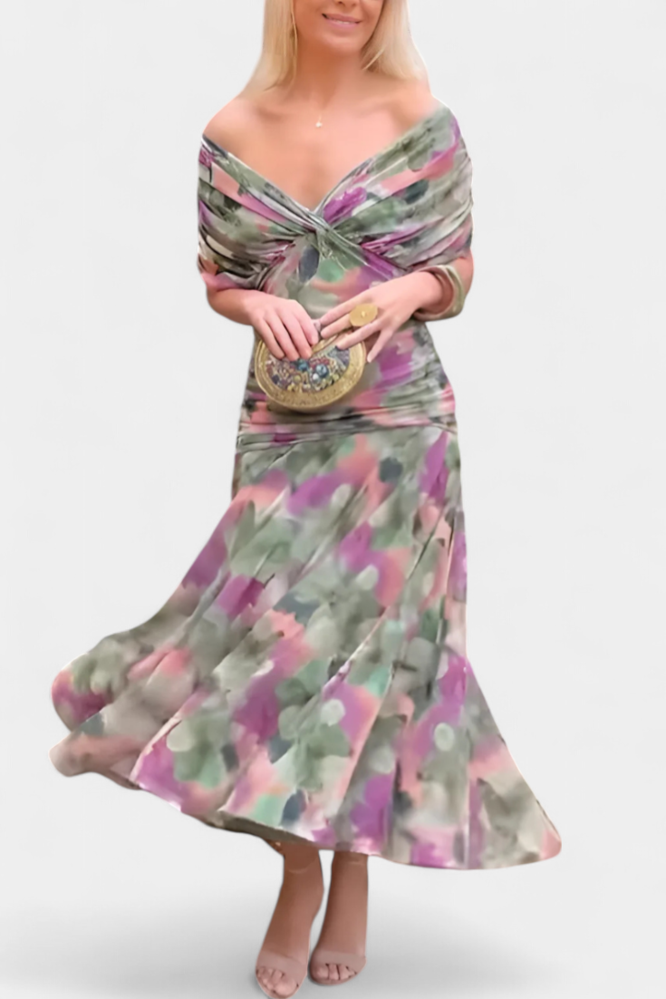 Lowenna | Women's Off-the-Shoulder Maxi Dress, Ruched Evening Party Dress