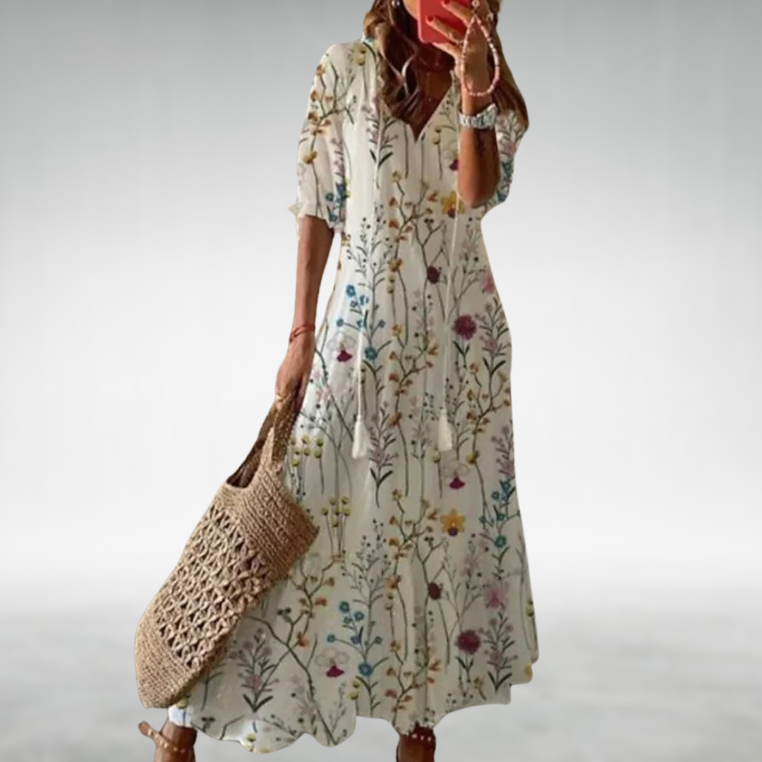 Latasha | Women's Floral Ankle-Length Maxi Dress, V-Neck Lightweight Summer Dress