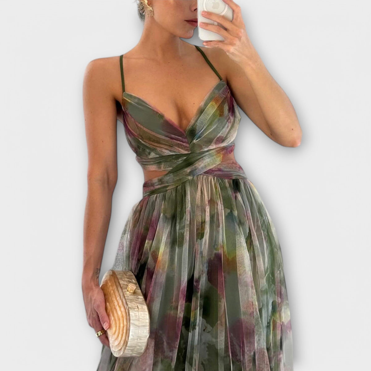 Annai | Women's Printed Mesh Maxi Dress, Figure-Shaping Summer Dress