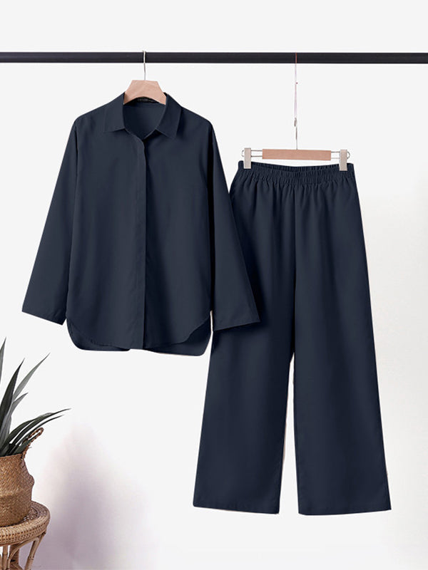 Denice | Women's Casual Two-Piece Set, Button-Up Top and Wide-Leg Trousers Outfit