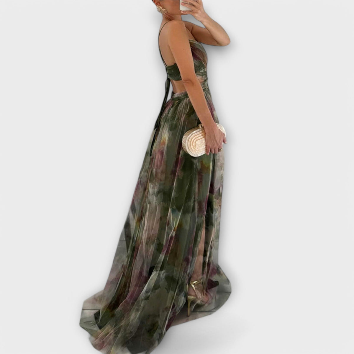 Annai | Women's Printed Mesh Maxi Dress, Figure-Shaping Summer Dress