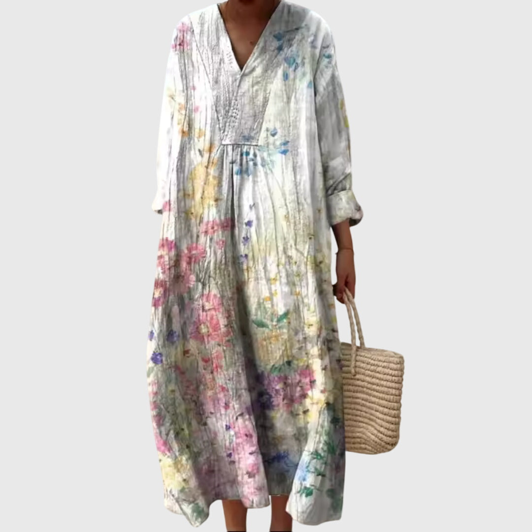 Stephanie | Women's Geometric Print Midi Dress, Fluid Relaxed Fit Day to Night Dress