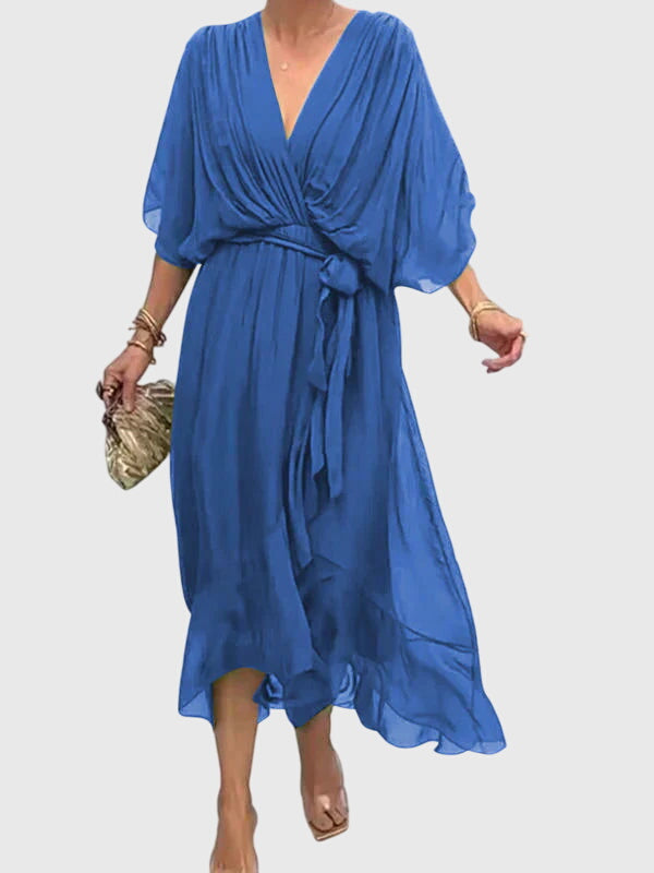 Bethany | Women's V-Neck Midi Dress, Lightweight Flowing Wedding Guest Dress