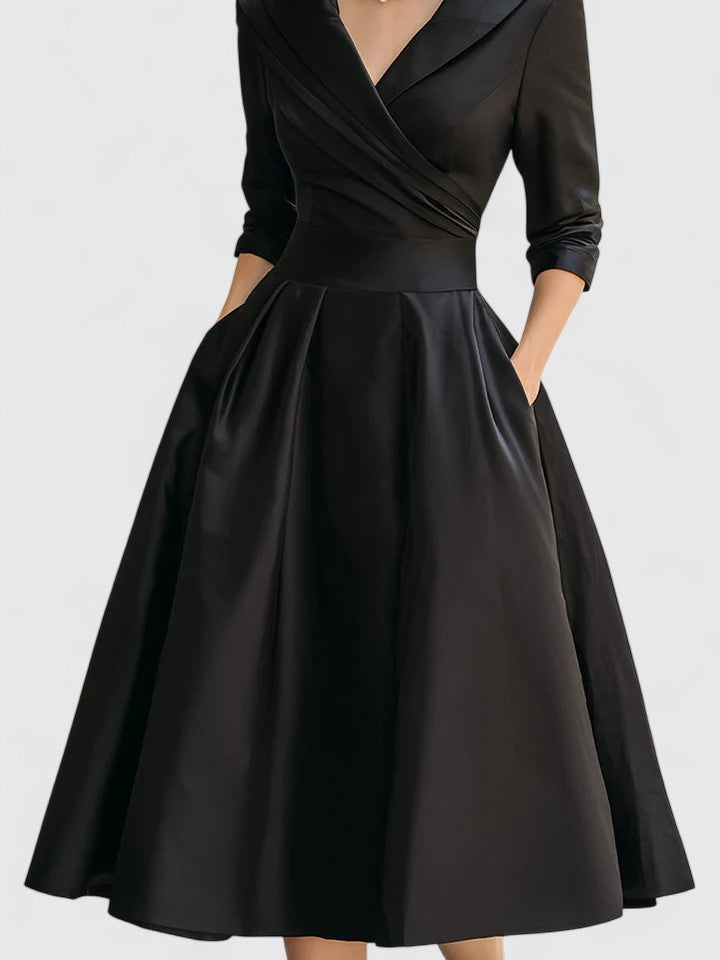 Zyrah | Women's Fitted A-Line Midi Dress, Cocktail Dress with Pockets for Weddings
