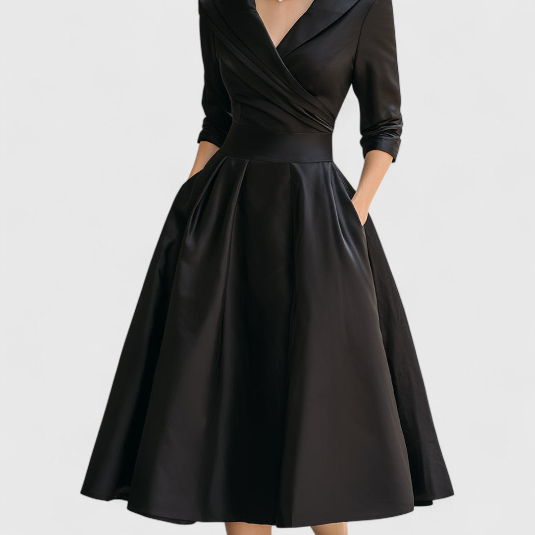 Marley Quinn | Women's V-Neck Wrap Midi Dress, Three-Quarter Sleeve Dress with Pockets