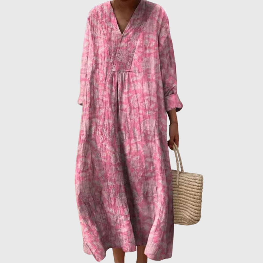 Stephanie | Women's Geometric Print Midi Dress, Fluid Relaxed Fit Day to Night Dress