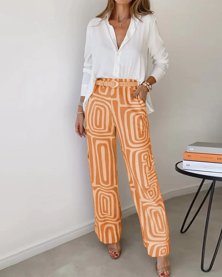 Kendra | Women's Minimalist Two-Piece Set, Blouse and Trousers Everyday Outfit