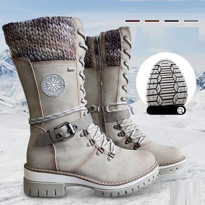 Reagan | Women's Calf-High Winter Boots, Weather-Resistant Buckle Boots with Knit Trim