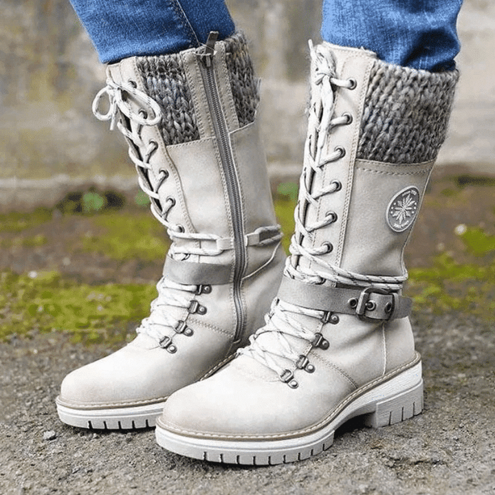 Reagan | Women's Calf-High Winter Boots, Weather-Resistant Buckle Boots with Knit Trim
