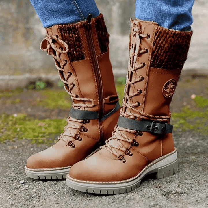 Reagan | Women's Calf-High Winter Boots, Weather-Resistant Buckle Boots with Knit Trim