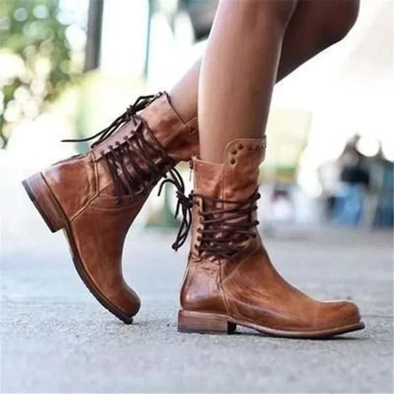 Dakota | Women's Distressed Vegan Leather Western Boots, Lace-Up Cowboy Boots