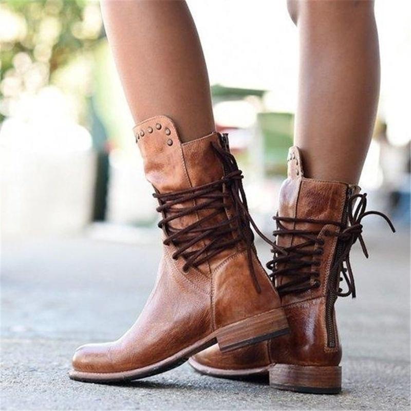 Dakota | Women's Distressed Vegan Leather Western Boots, Lace-Up Cowboy Boots