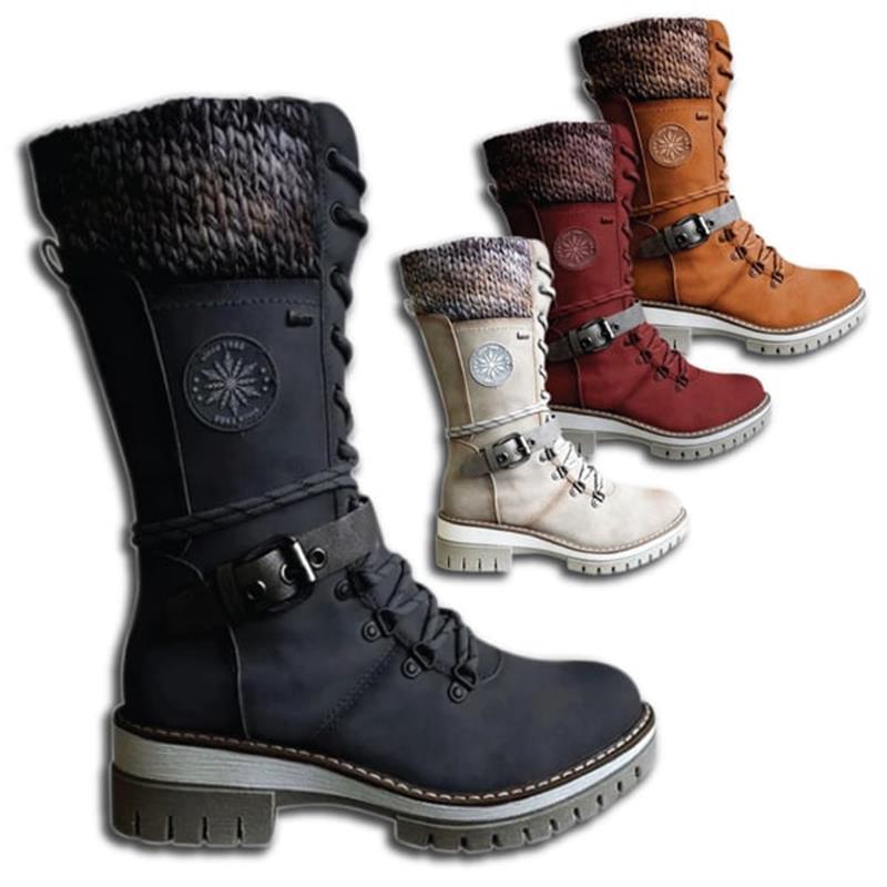 Reagan | Women's Calf-High Winter Boots, Weather-Resistant Buckle Boots with Knit Trim