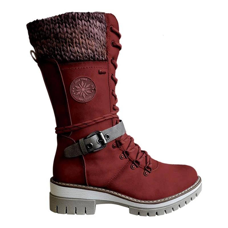 Reagan | Women's Calf-High Winter Boots, Weather-Resistant Buckle Boots with Knit Trim