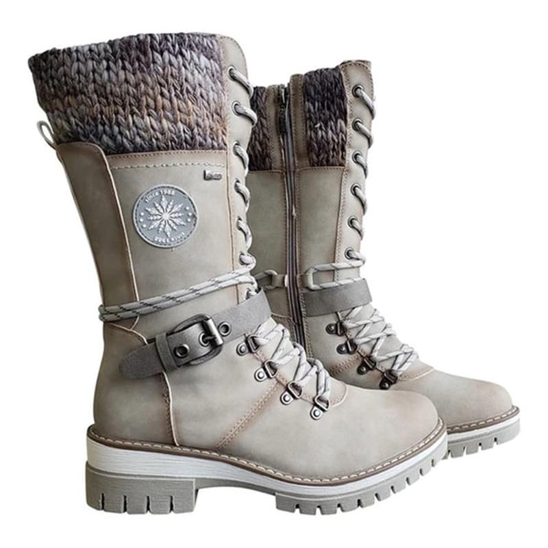 Reagan | Women's Calf-High Winter Boots, Weather-Resistant Buckle Boots with Knit Trim