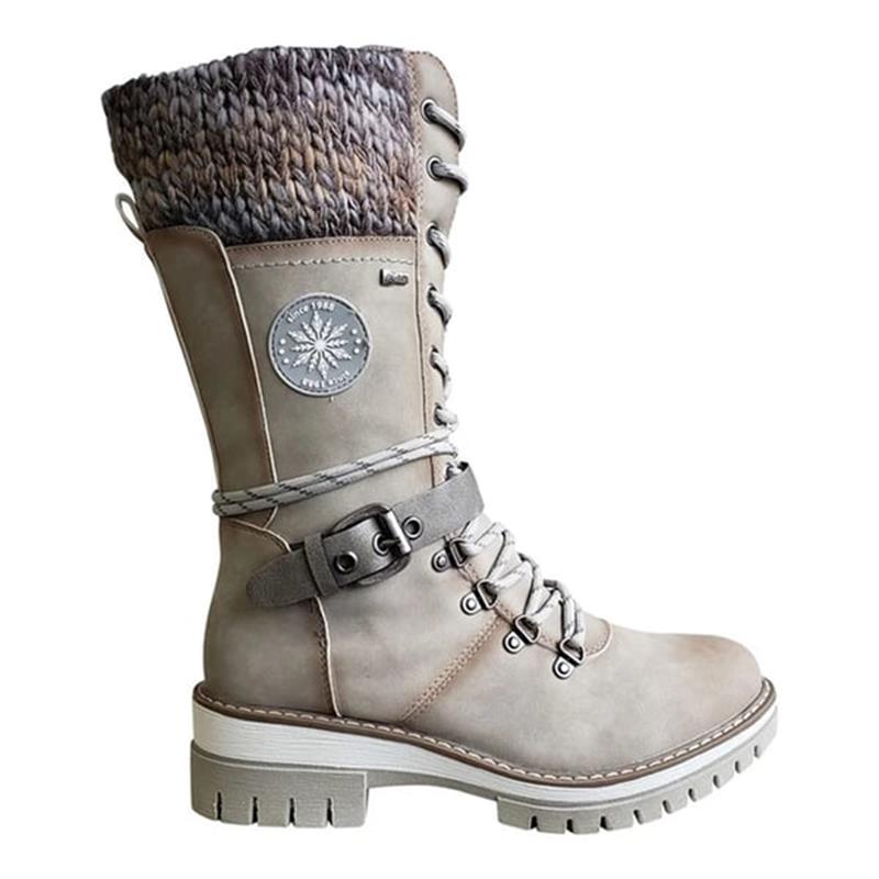 Reagan | Women's Calf-High Winter Boots, Weather-Resistant Buckle Boots with Knit Trim