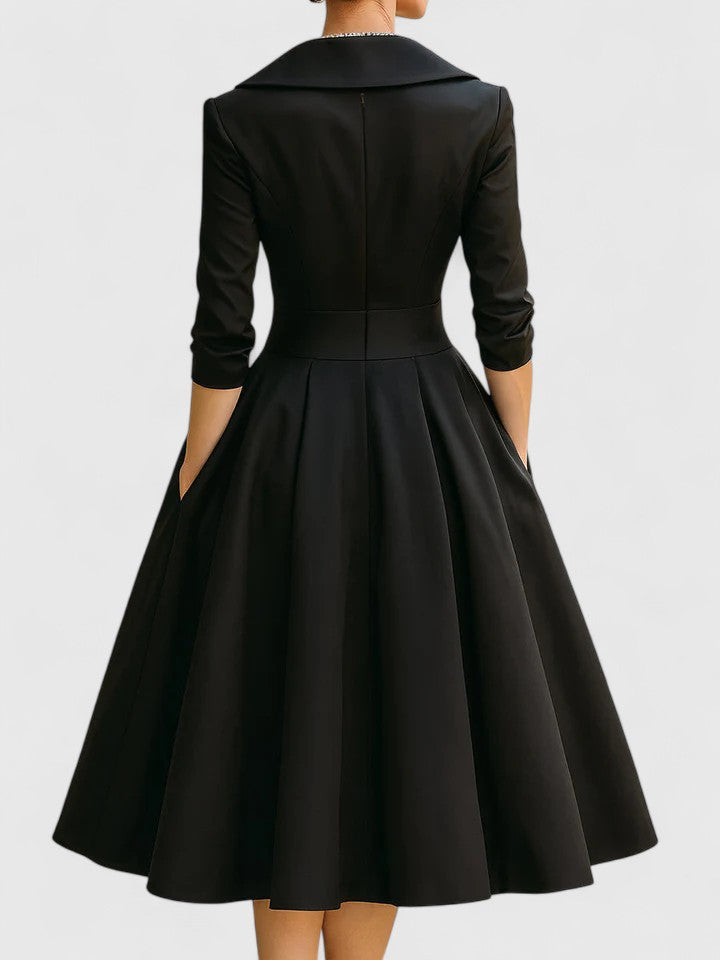 Zyrah | Women's Fitted A-Line Midi Dress, Cocktail Dress with Pockets for Weddings