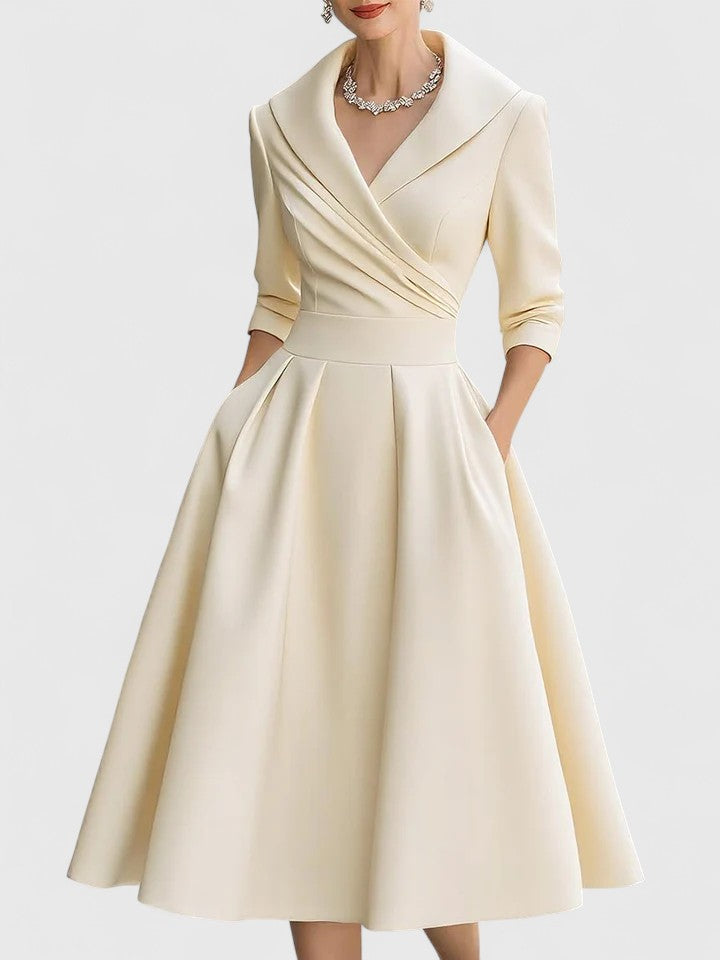 Zyrah | Women's Fitted A-Line Midi Dress, Cocktail Dress with Pockets for Weddings