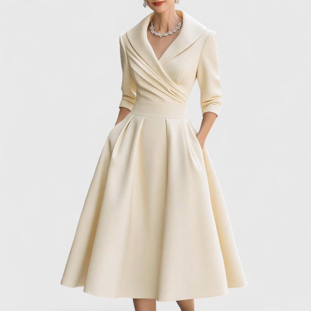 Marley Quinn | Women's V-Neck Wrap Midi Dress, Three-Quarter Sleeve Dress with Pockets