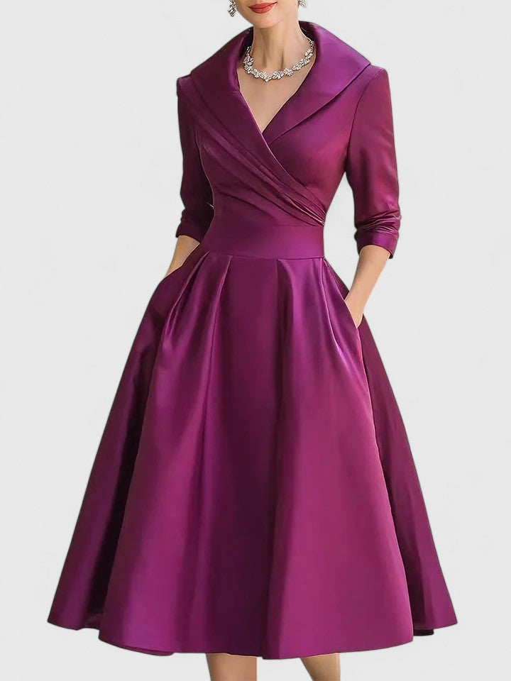 Zyrah | Women's Fitted A-Line Midi Dress, Cocktail Dress with Pockets for Weddings