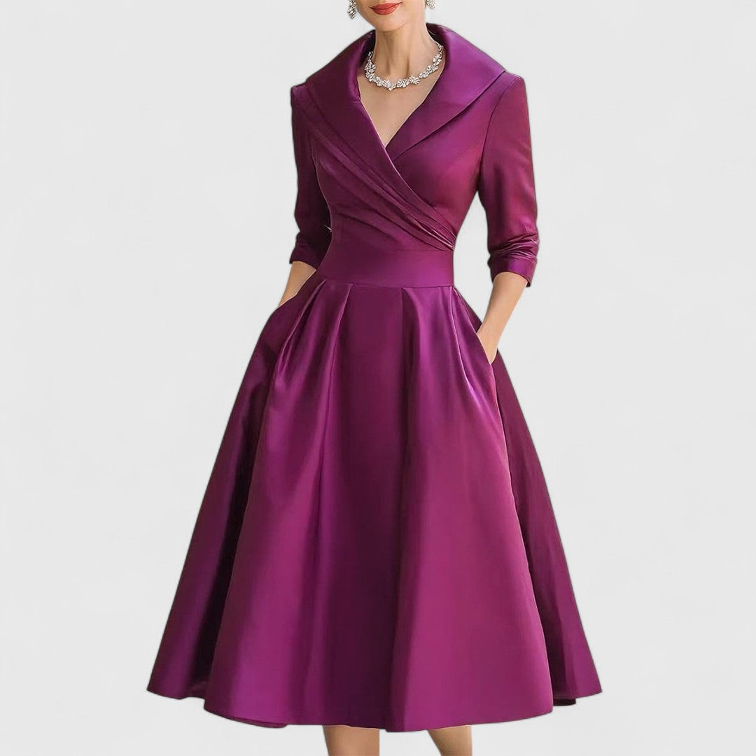 Marley Quinn | Women's V-Neck Wrap Midi Dress, Three-Quarter Sleeve Dress with Pockets