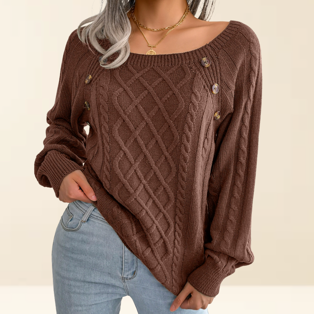 Mea | Women's Button Shoulder Sweater, Warm Lightweight Breathable Knit