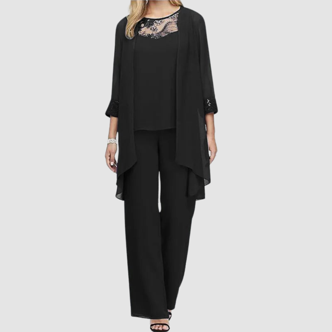 Iva | Women's Three-Piece Set, Lace-Detail Top, Jacket and Trousers for Weddings