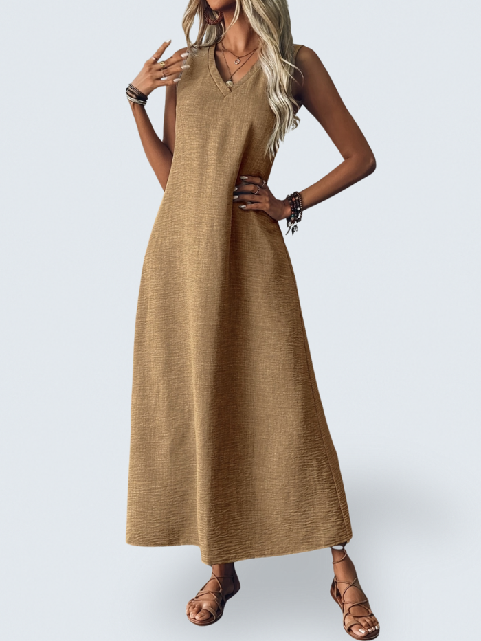 Clara | Women's Sleeveless A-Line Maxi Dress, V-Neck Summer Dress for Casual Wear