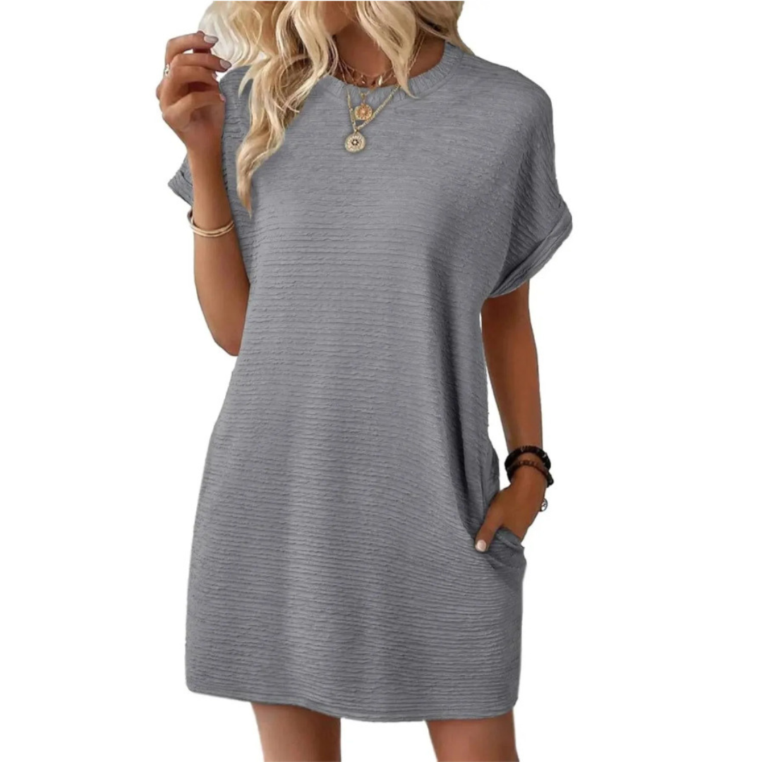 EVASHA | Women's Minimalist Round Neck Summer Dress, Lightweight Casual Day Dress