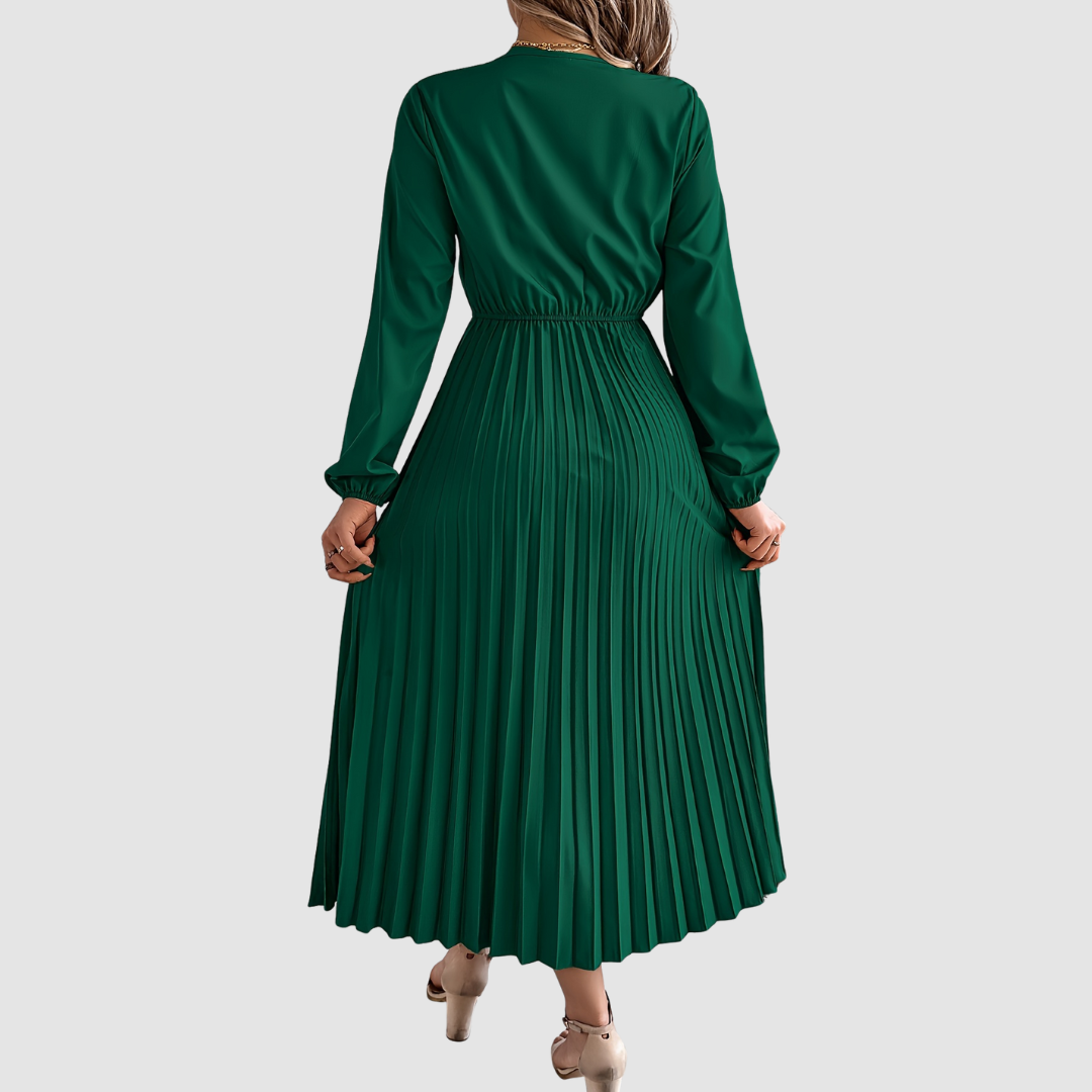Rosalind Quinn | Women's Lace Trim V-Neck A-Line Dress, Long Sleeve Fall Dress