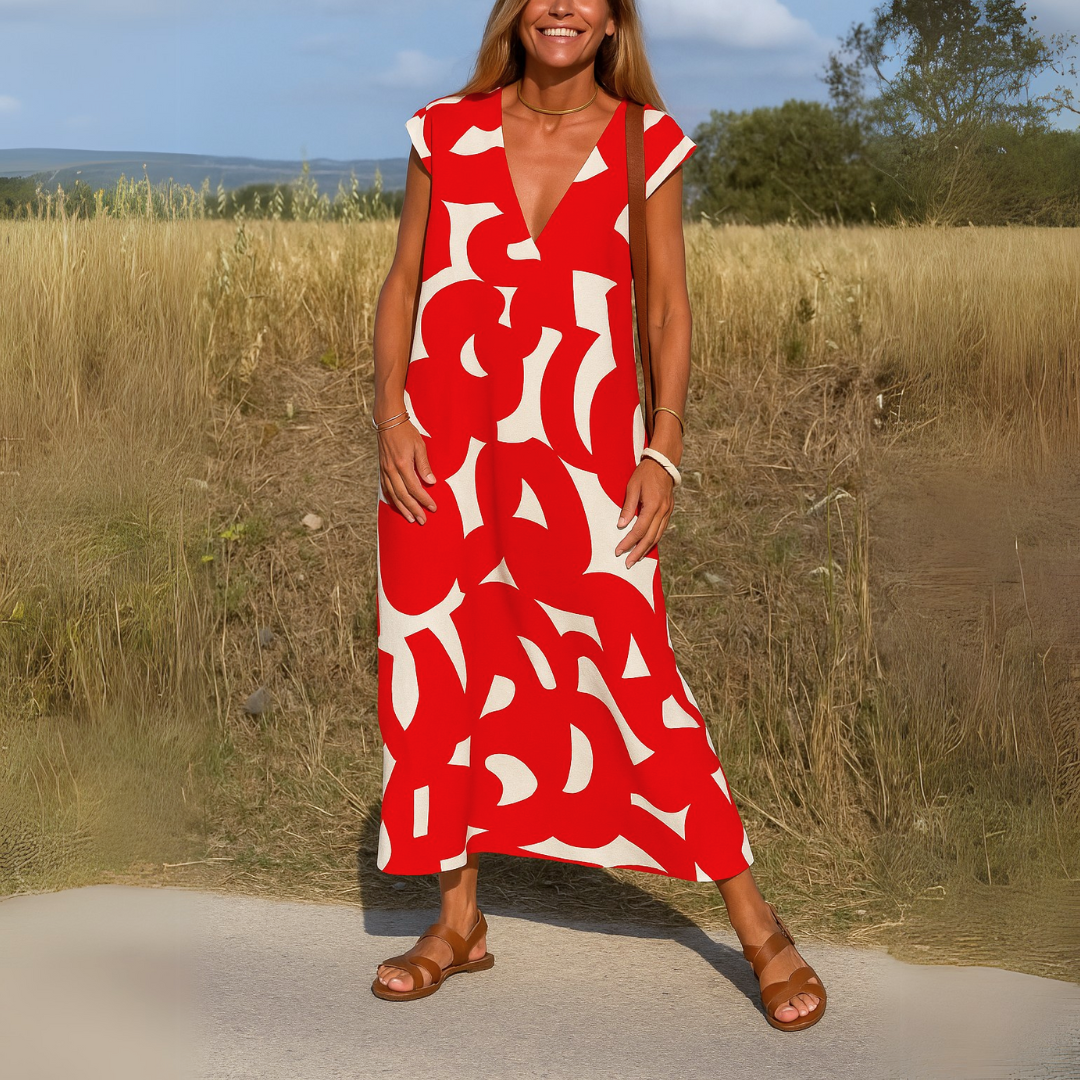Valérie | Women's V-Neck Dress, Lightweight Printed Flowy Dress for Everyday