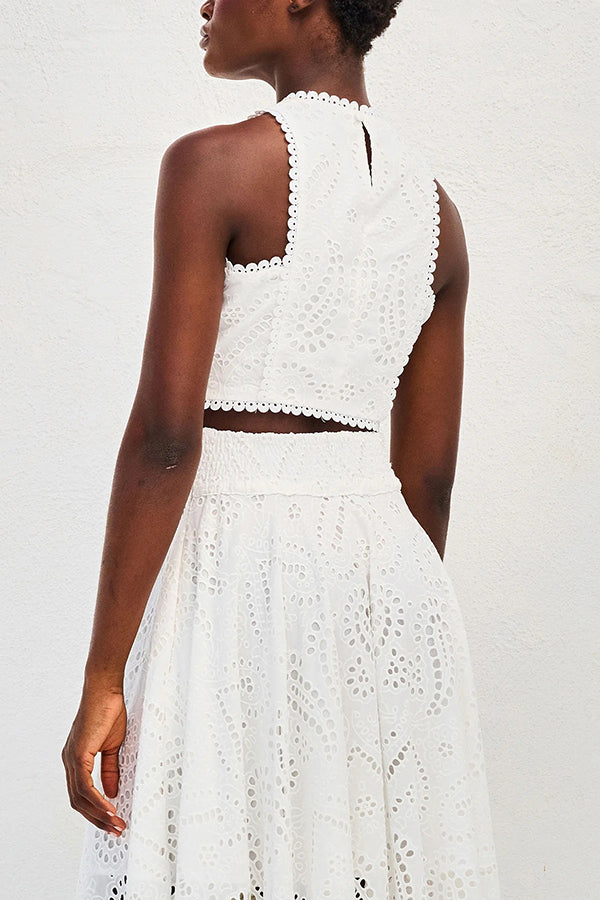 Larissa | Women's Two-Piece Skirt Set, Embroidered Crop Top and High-Waist Maxi Skirt
