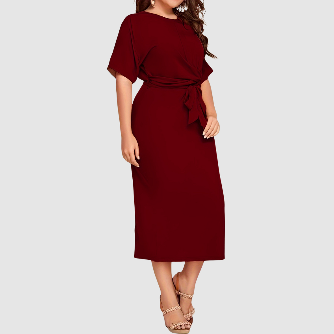 Margaux Lane | Women's Tie Waist Draped Midi Dress, Relaxed Sleeve Fall Dress