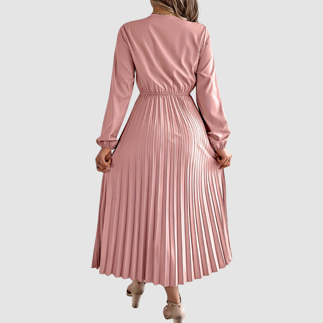 Rosalind Quinn | Women's Lace Trim V-Neck A-Line Dress, Long Sleeve Fall Dress