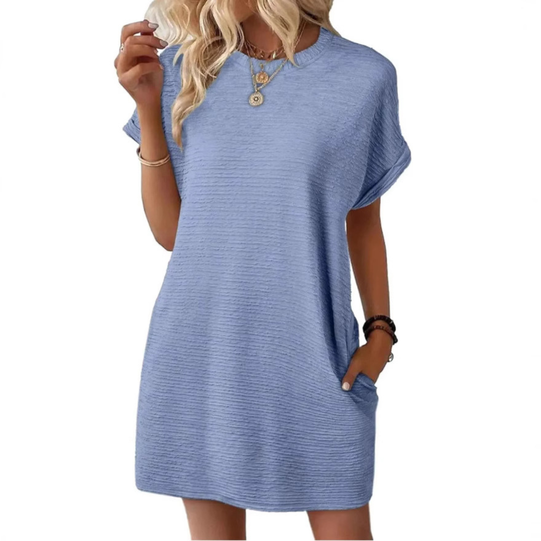 EVASHA | Women's Minimalist Round Neck Summer Dress, Lightweight Casual Day Dress