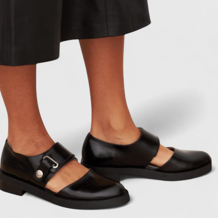 Lyssavelle | Women's Buckle Detail Loafers, Low Heel Slip-On Comfort Shoes