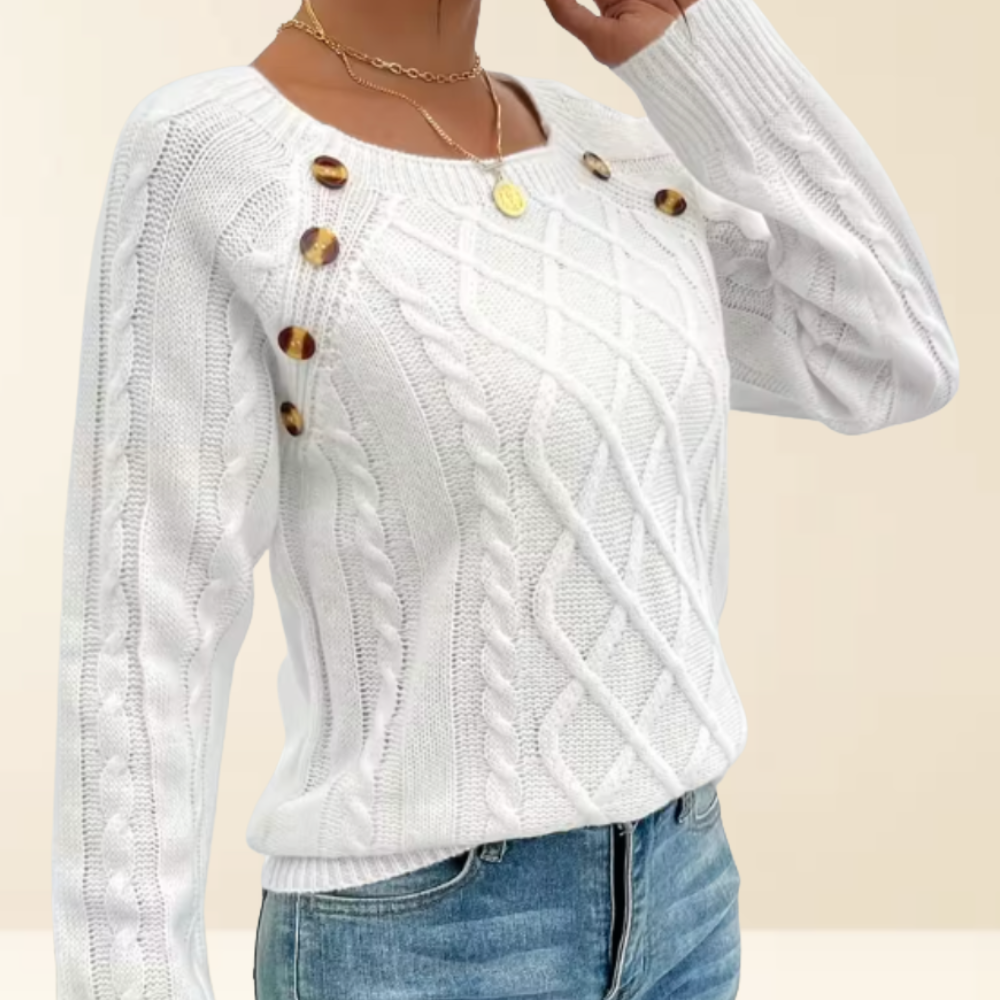 Mea | Women's Button Shoulder Sweater, Warm Lightweight Breathable Knit