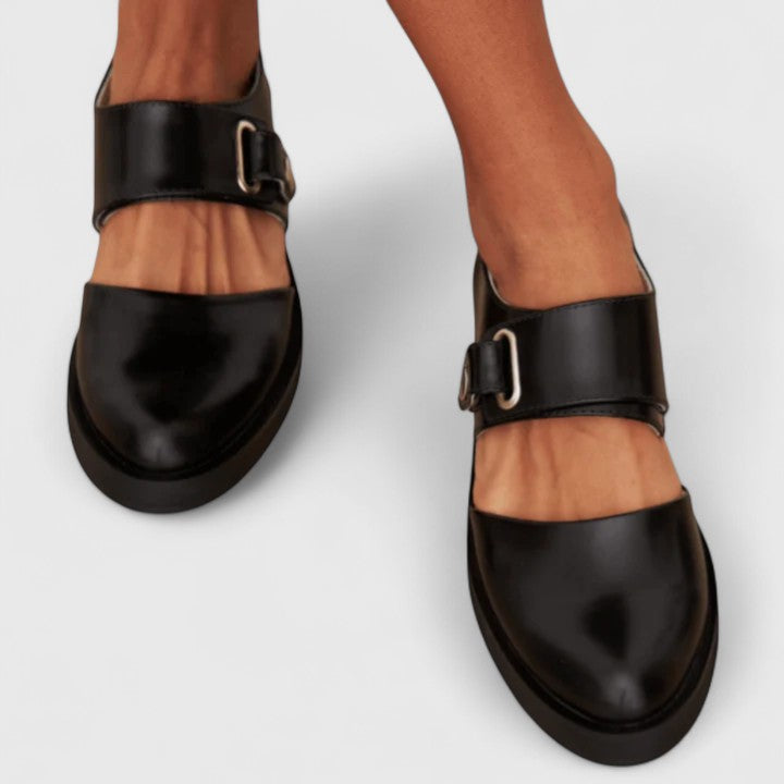 Lyssavelle | Women's Buckle Detail Loafers, Low Heel Slip-On Comfort Shoes