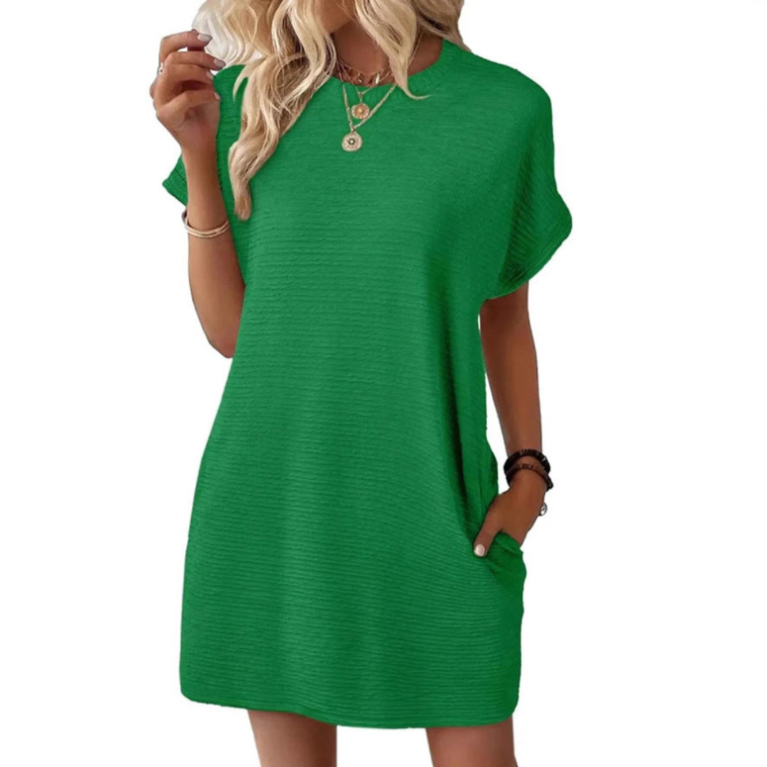 EVASHA | Women's Minimalist Round Neck Summer Dress, Lightweight Casual Day Dress