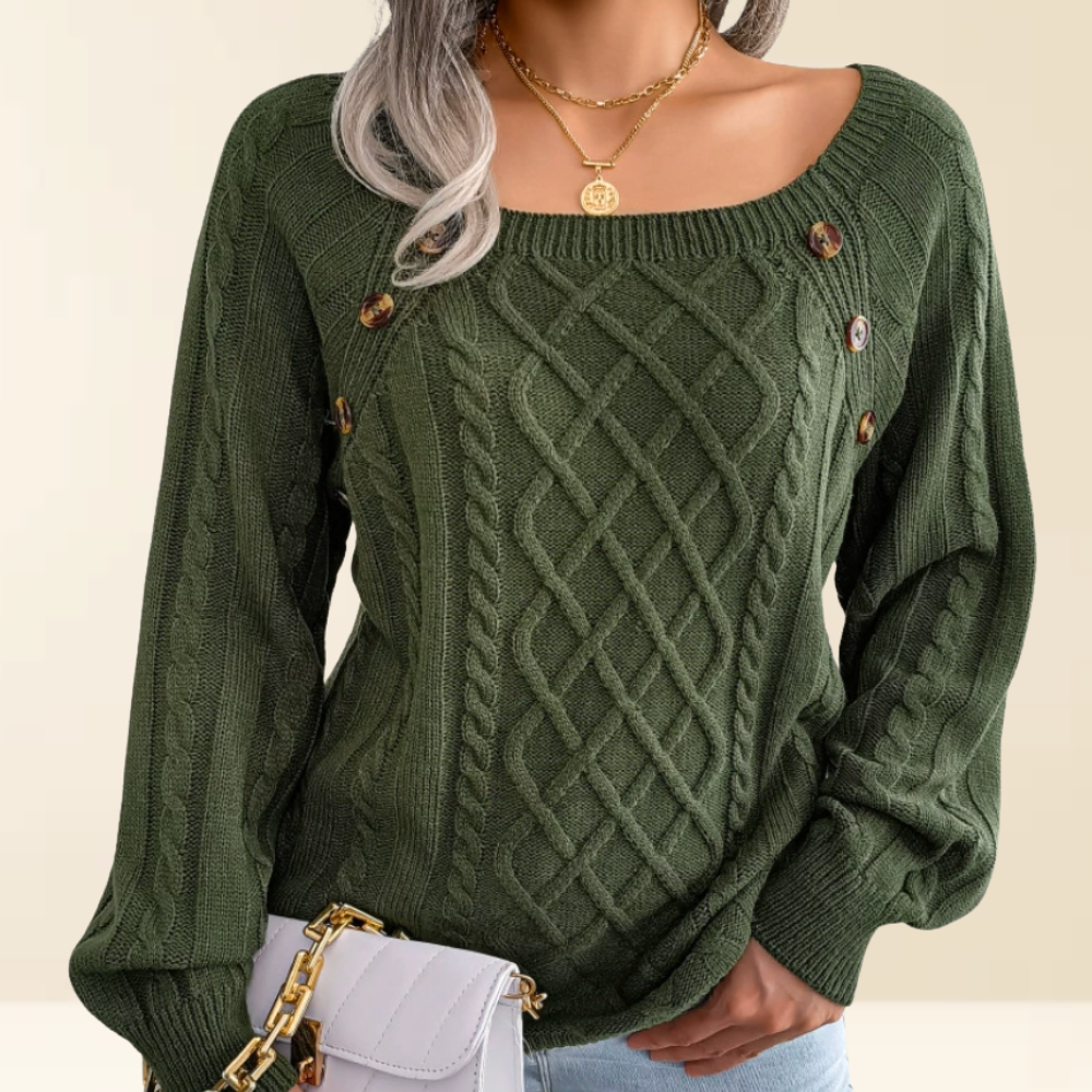 Mea | Women's Button Shoulder Sweater, Warm Lightweight Breathable Knit