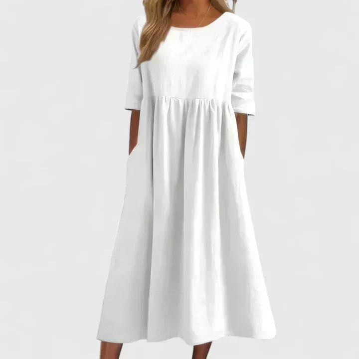 Thalyvia | Women's A-Line Midi Dress, Relaxed Fit Everyday Dress with Pockets