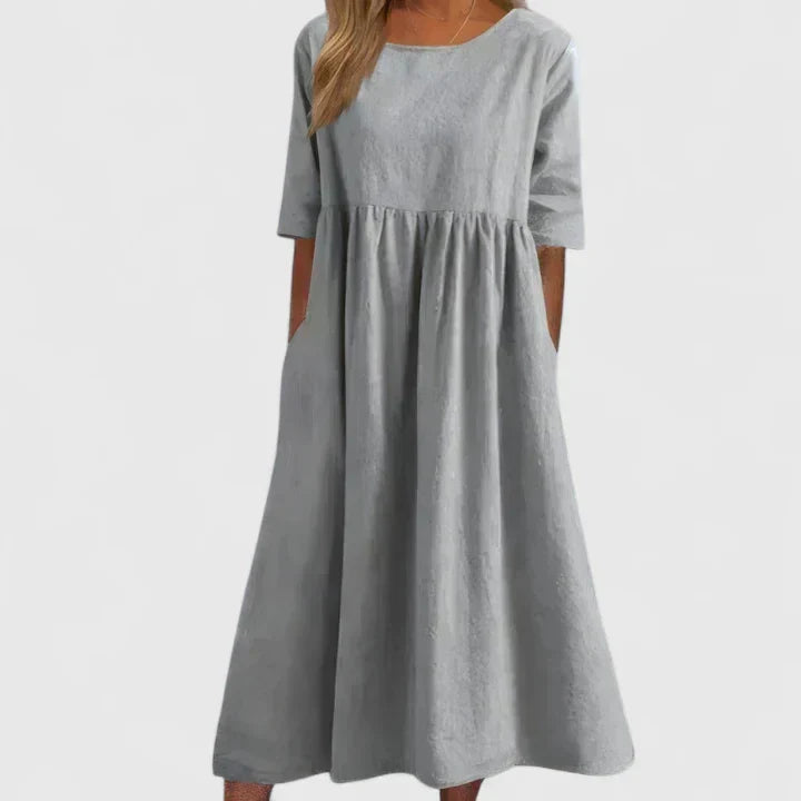 Thalyvia | Women's A-Line Midi Dress, Relaxed Fit Everyday Dress with Pockets
