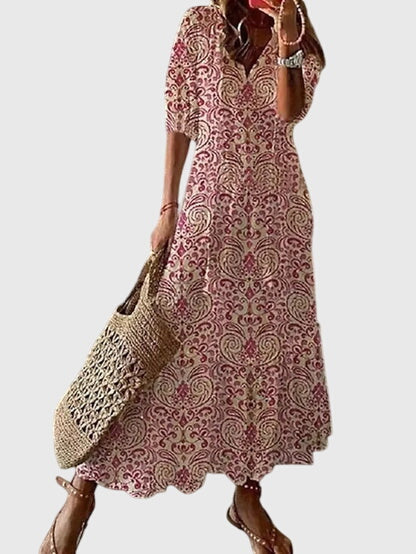 Amalia | Women's Boho Vintage Summer Dress, V-Neck Lightweight Dress for Hot Days
