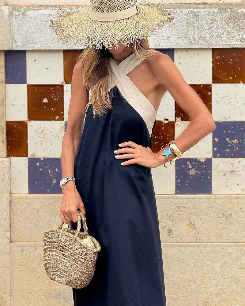 Orella | Women's Cross-Neck A-Line Dress, Relaxed Fit Summer Beach Dress