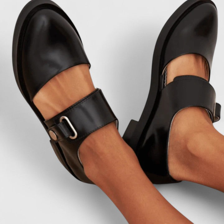 Lyssavelle | Women's Buckle Detail Loafers, Low Heel Slip-On Comfort Shoes